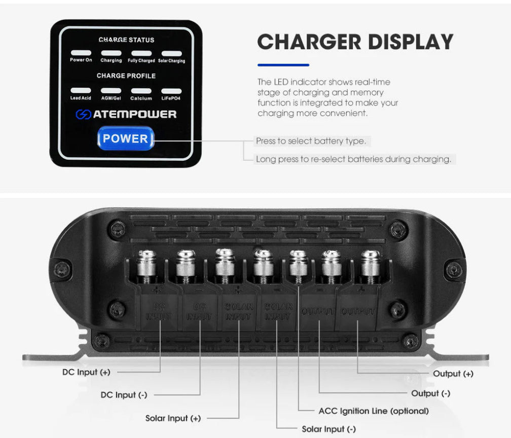 Atem Power 12V 40A DC to DC Battery Charger MPPT System Kit Isolator Dual Battery