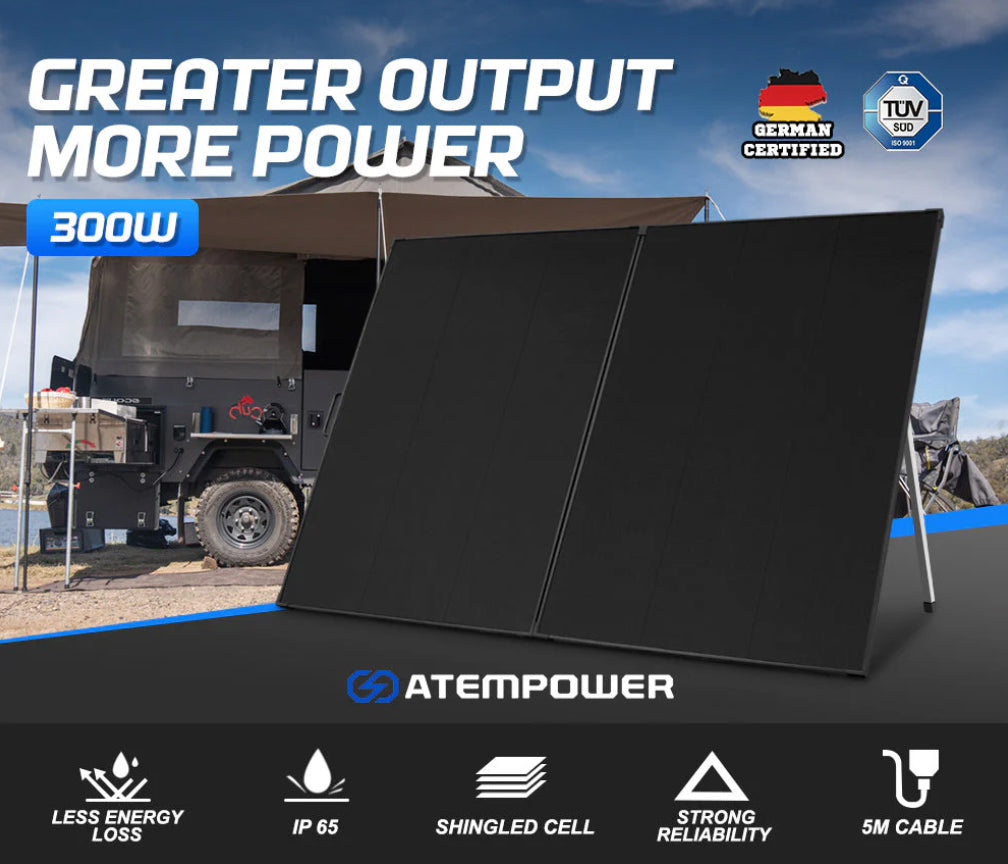 ATEM POWER 300W 12V Folding Solar Panel Kit Mono Shingled ETFE Battery Charger
