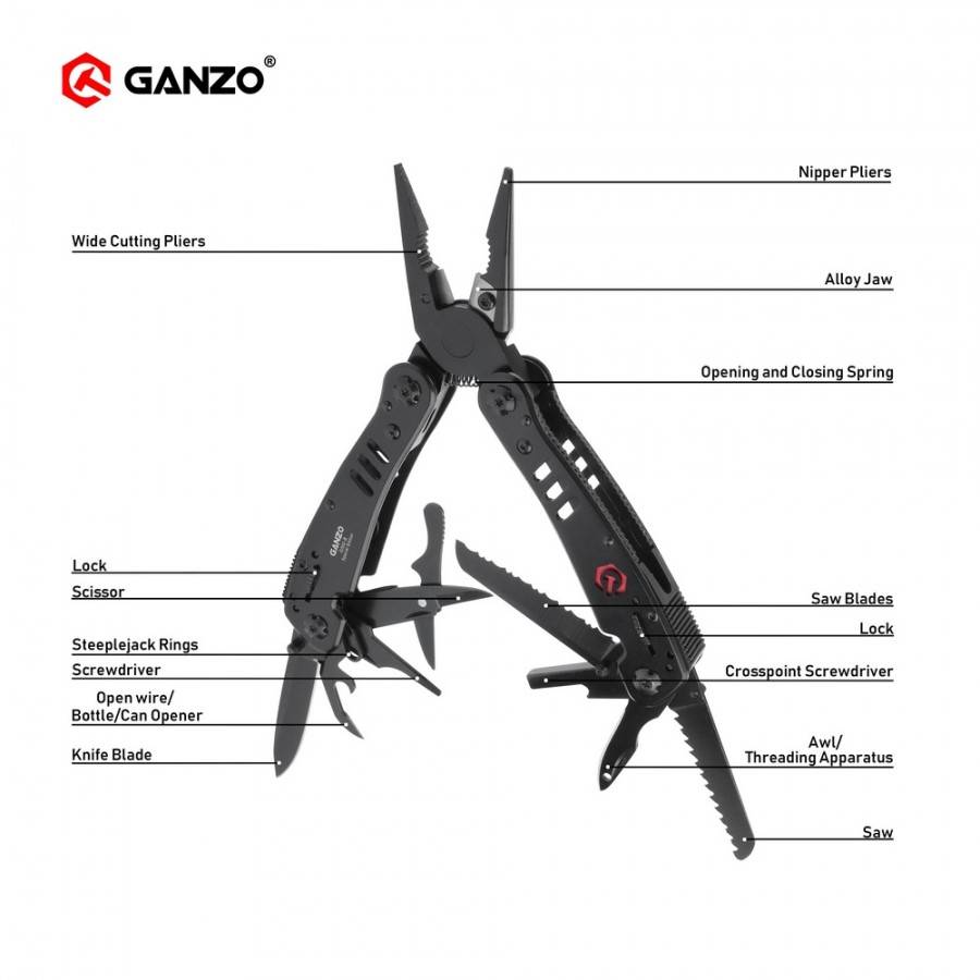 Ganzo G302B 440C MultiTool 26-in-1 105mm for Outdoor Use