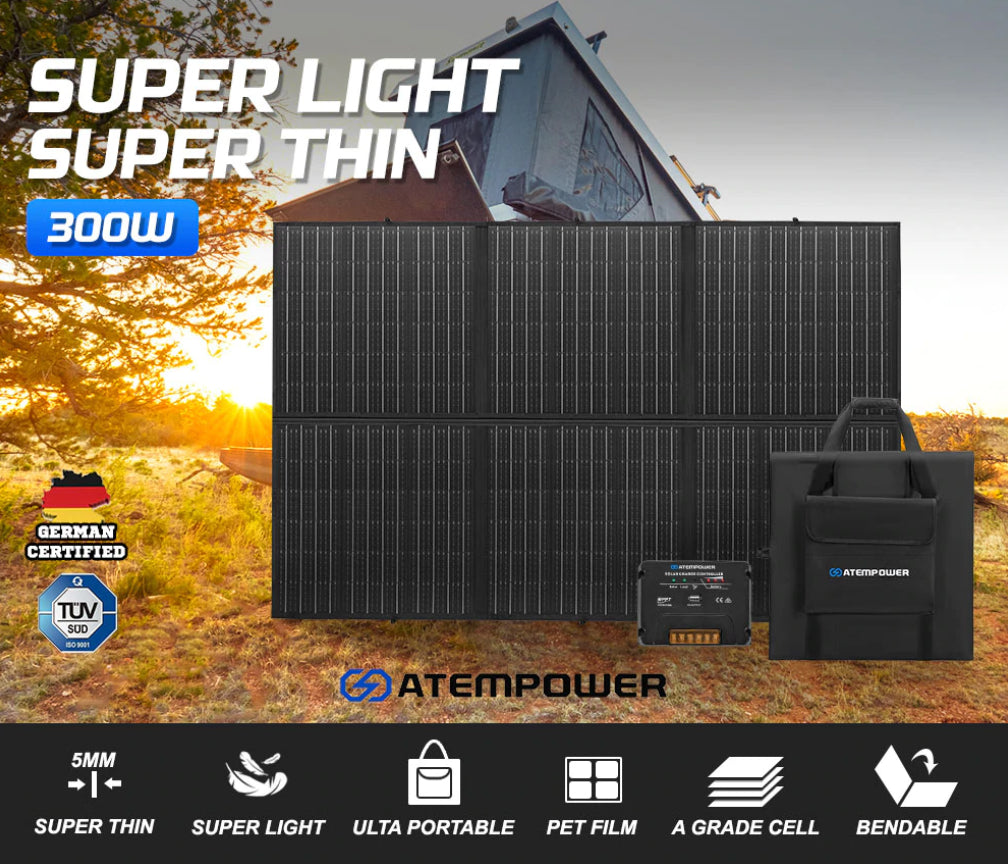 Atem Power Solar Panel Kit 300W (Incl MPPT Controller, Alligator Clips & 5m Cable)